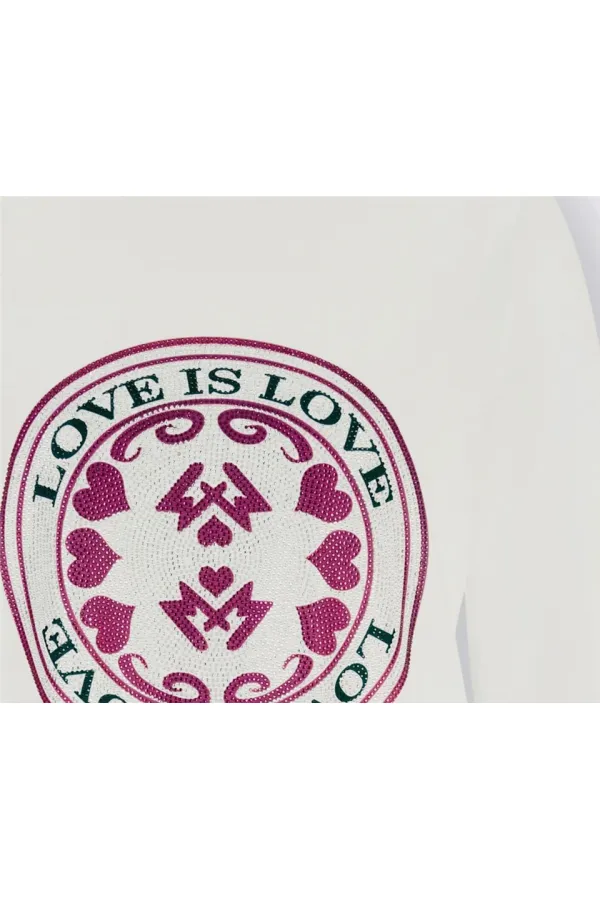 Long Sleeve Shiny Embroidered T-Shirt - White