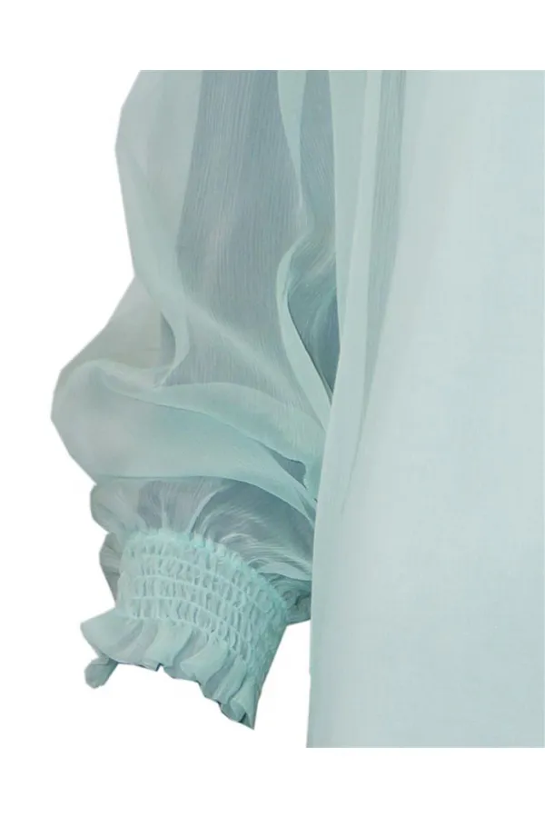 İpek Büzgülü Bluz - Nane Yeşili