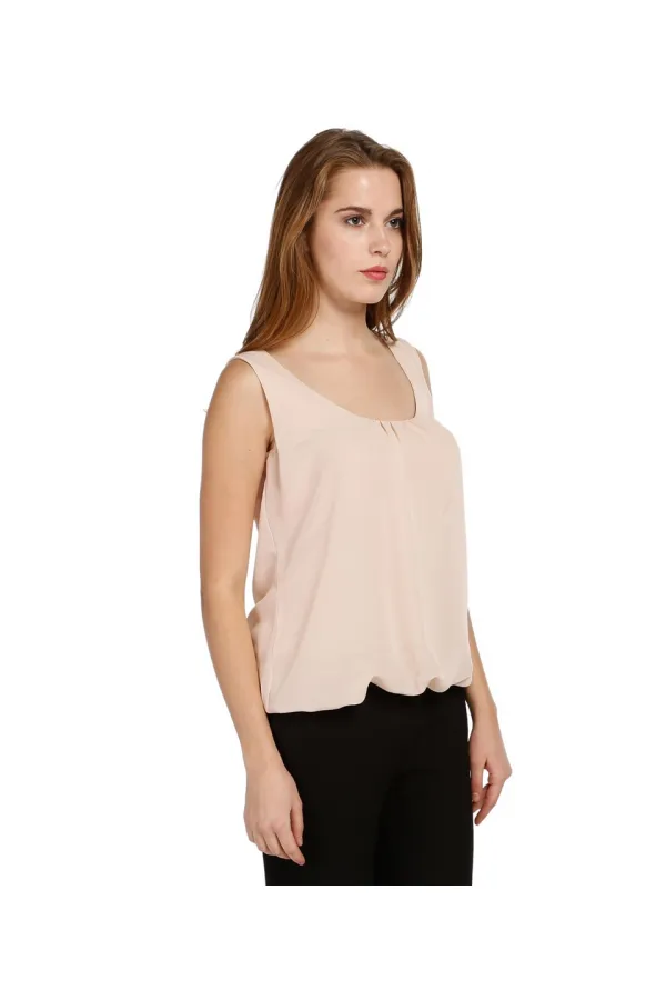 Şifon Kolsuz Bluz - Gül Kurusu