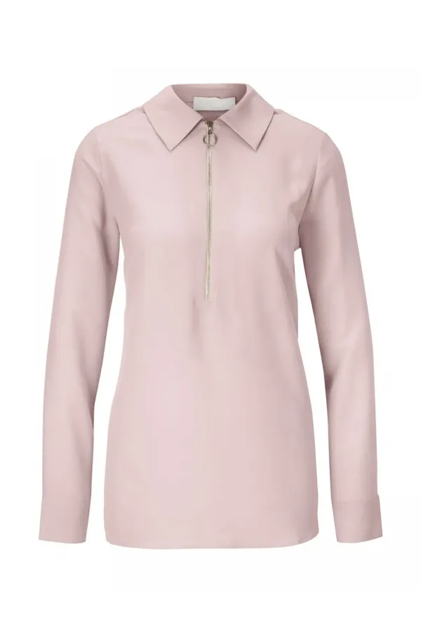 Fermuar Detaylı Tişört - Gül Kurusu