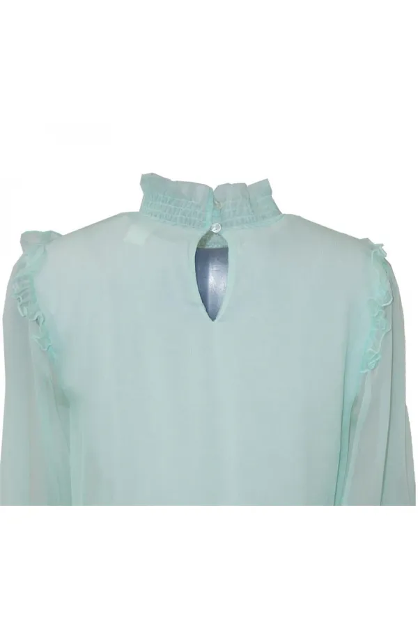 İpek Büzgülü Bluz - Nane Yeşili