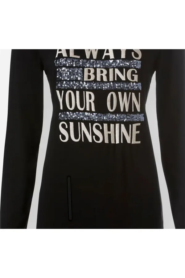 Baskılı Payetli Bluz - Siyah