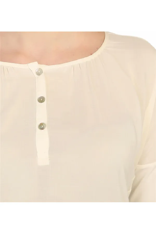 Uzun Kollu T-shirt - Ekru