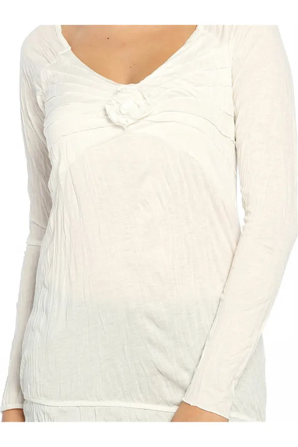 Casual Uzun Tişört - Ekru