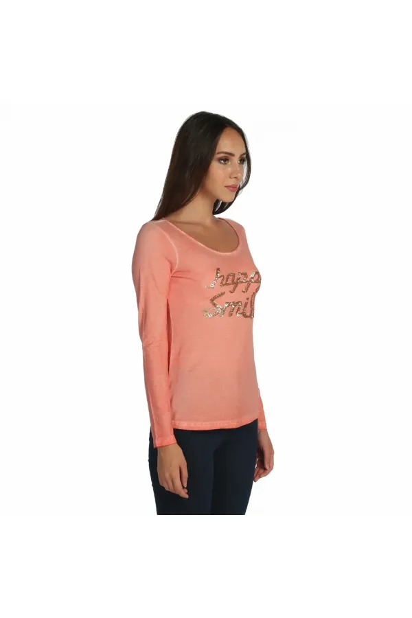 Uzun Kollu payetli Tişört - Narçiçeği