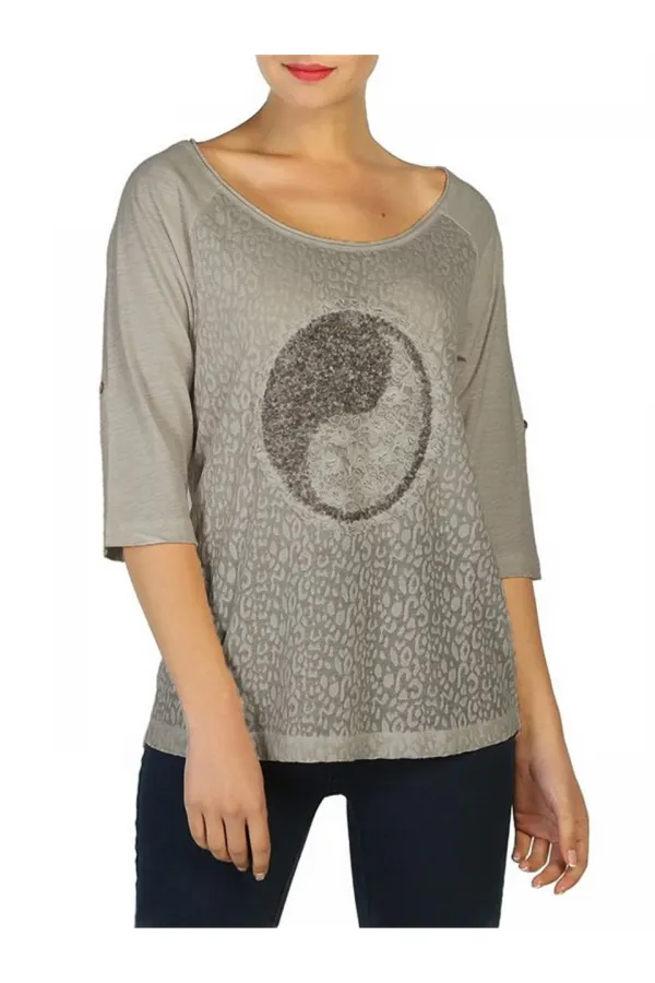 Dantelli Payetli Bluz - Gri