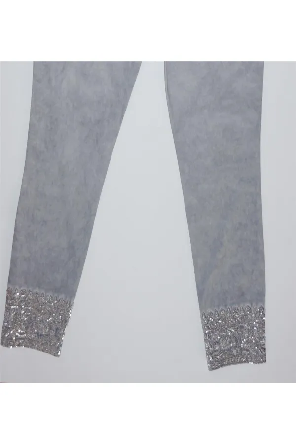 Payetli Pantolon - Gri