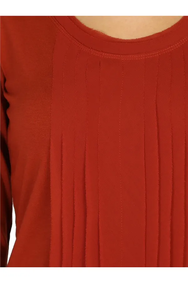 Uzun Kollu Şifon Tişört - Turuncu