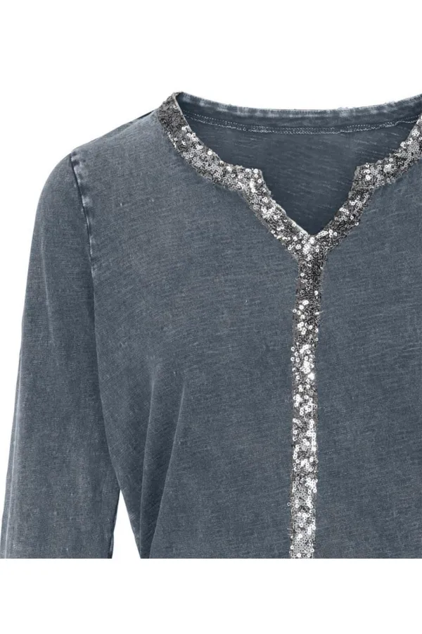 Payetli Bluz - Gri