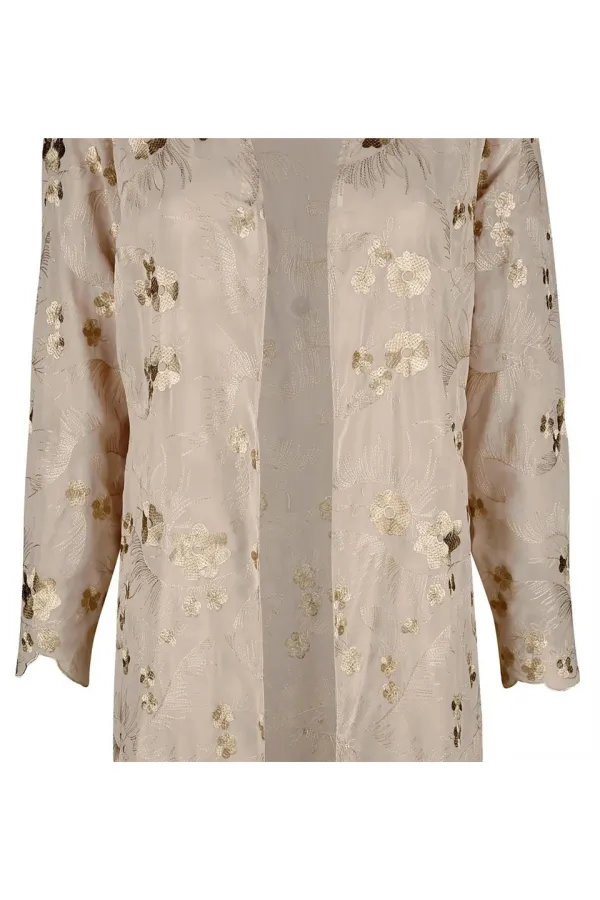 İşlemeli Uzun Ceket - Bej