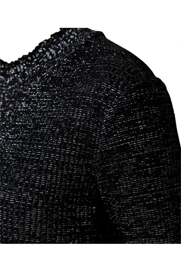 Glittery Slim Turtleneck T-Shirt - Black