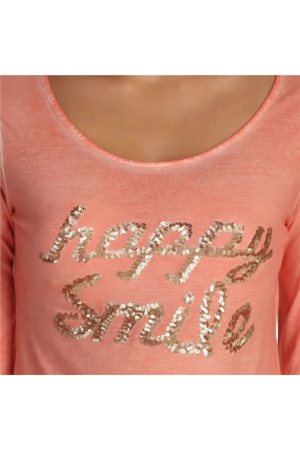 Uzun Kollu payetli Tişört - Narçiçeği