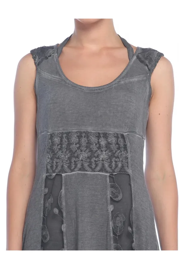 Vintage Dantelli Elbise - Vizon