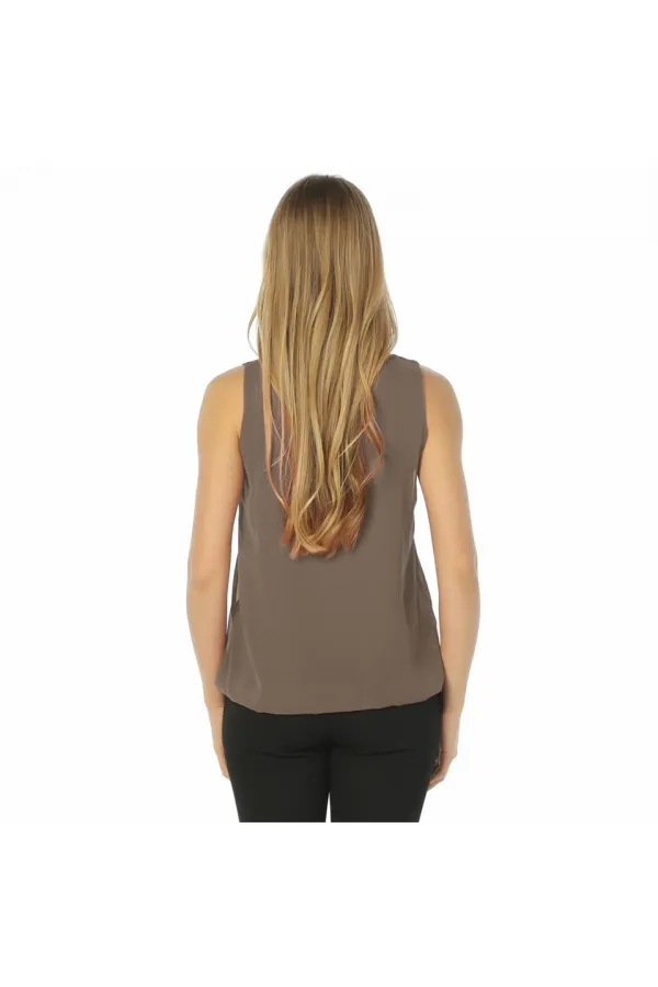 Chiffon Sleeveless Blouse - Brown