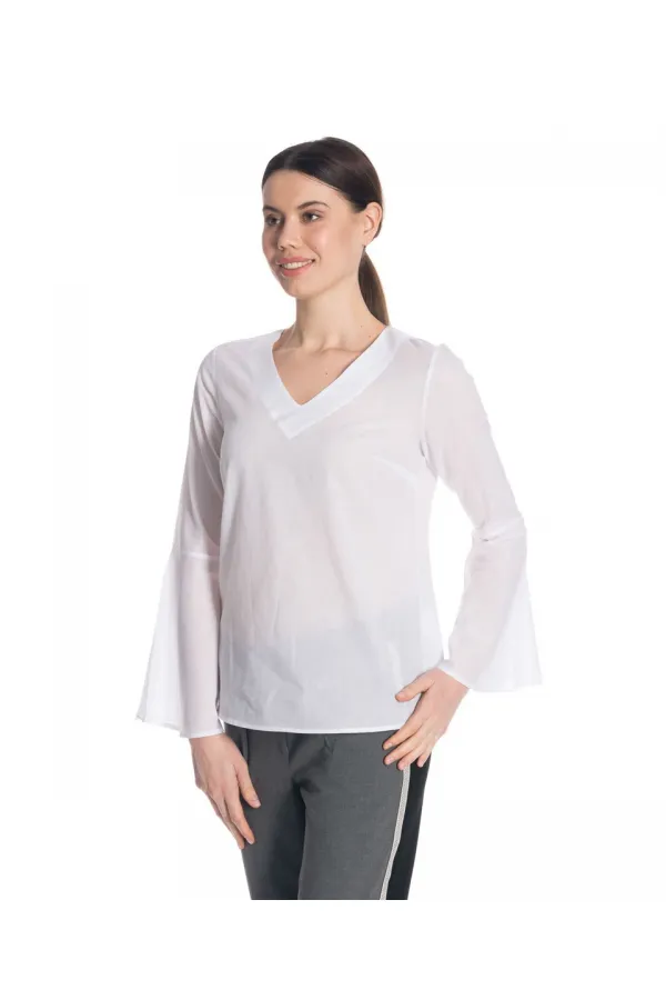 Kolları Volan Bluz - Beyaz