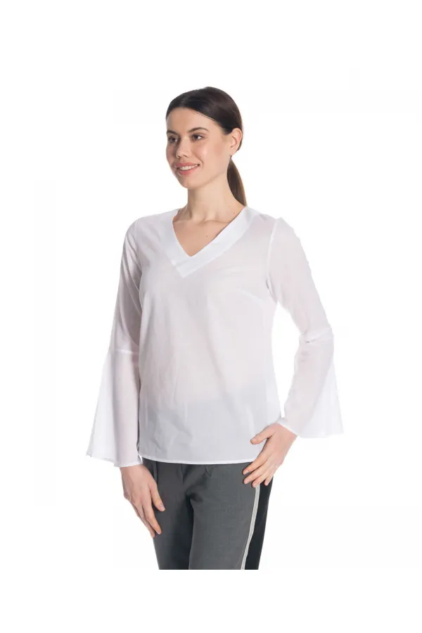 Kolları Volan Bluz - Beyaz