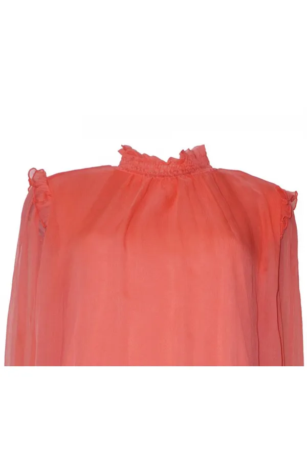 İpek Büzgülü Bluz - Narçiçeği