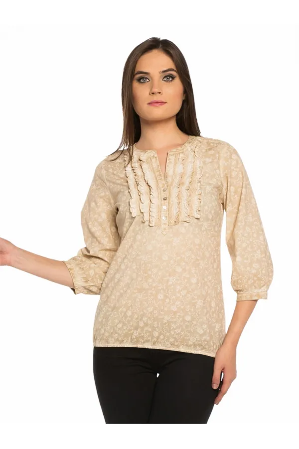 Batik Dantelli Tişört - Kum