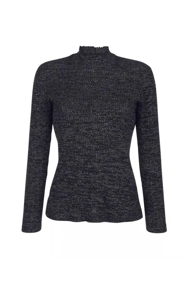 Glittery Slim Turtleneck T-Shirt - Black