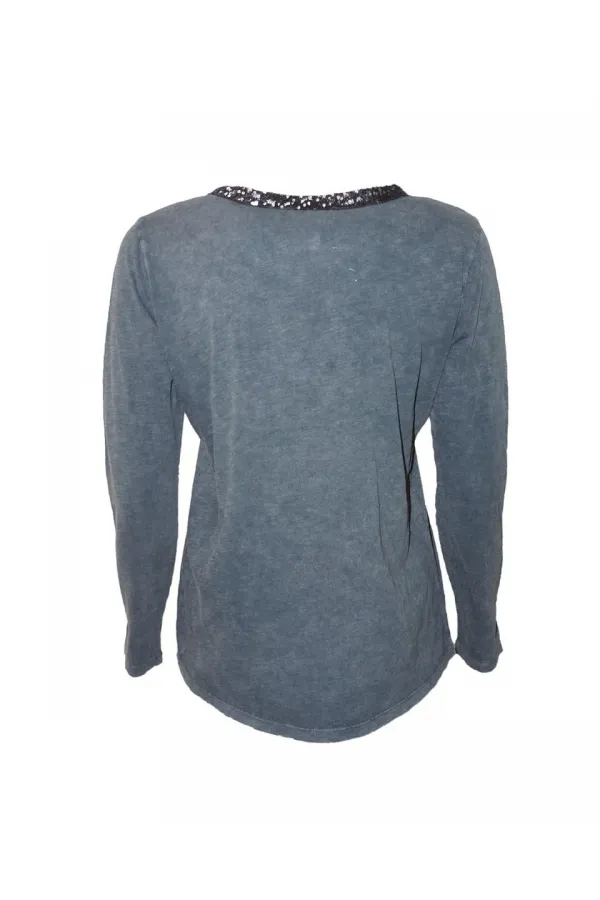 Payetli Bluz - Gri