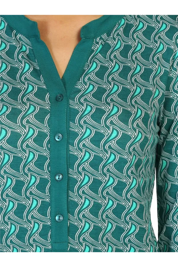 Uzun Kollu baskılı Tişört - Zümrüt Yeşili