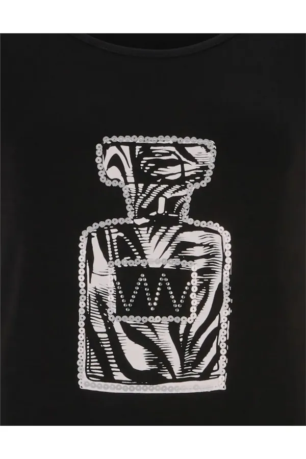 Payetli Baskılı Tişört - Siyah