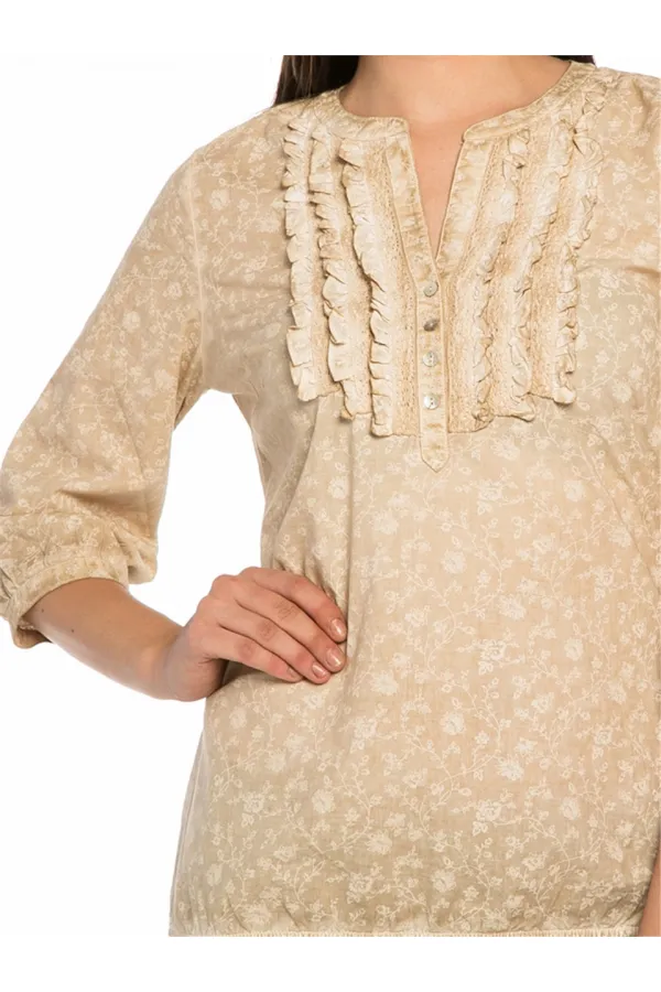 Batik Dantelli Tişört - Kum