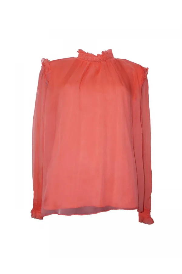 İpek Büzgülü Bluz - Narçiçeği