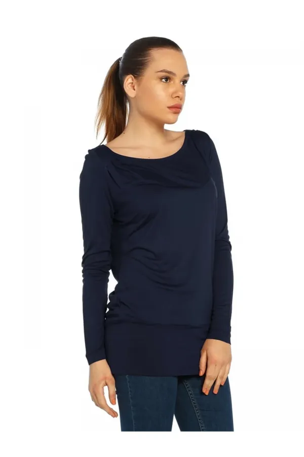 Geniş Yaka Bluz - Lacivert