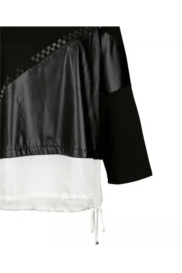 Deri Şifon İşleme Detaylı Bluz - Siyah