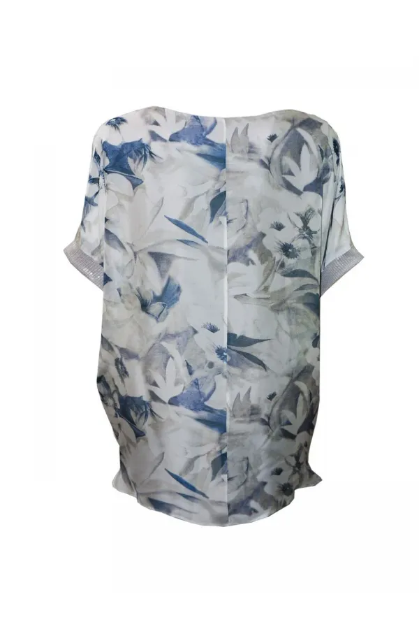 Uzun Payetli İpek Bluz - Baskılı