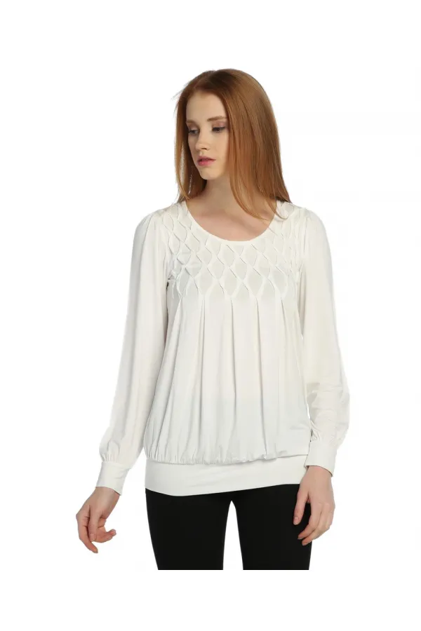 Uzun Kollu Tişört - Ekru