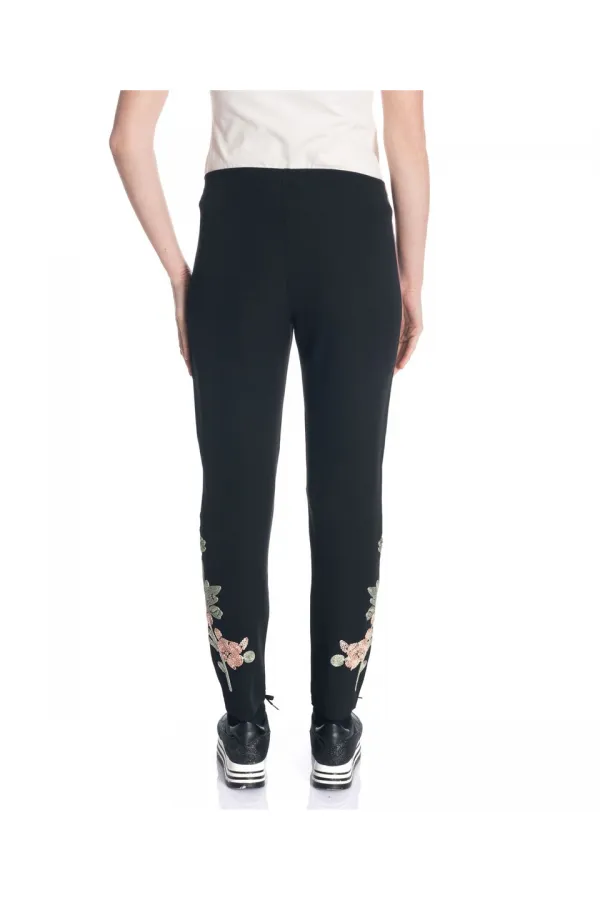 Nakış İşlemeli Pantolon - Siyah