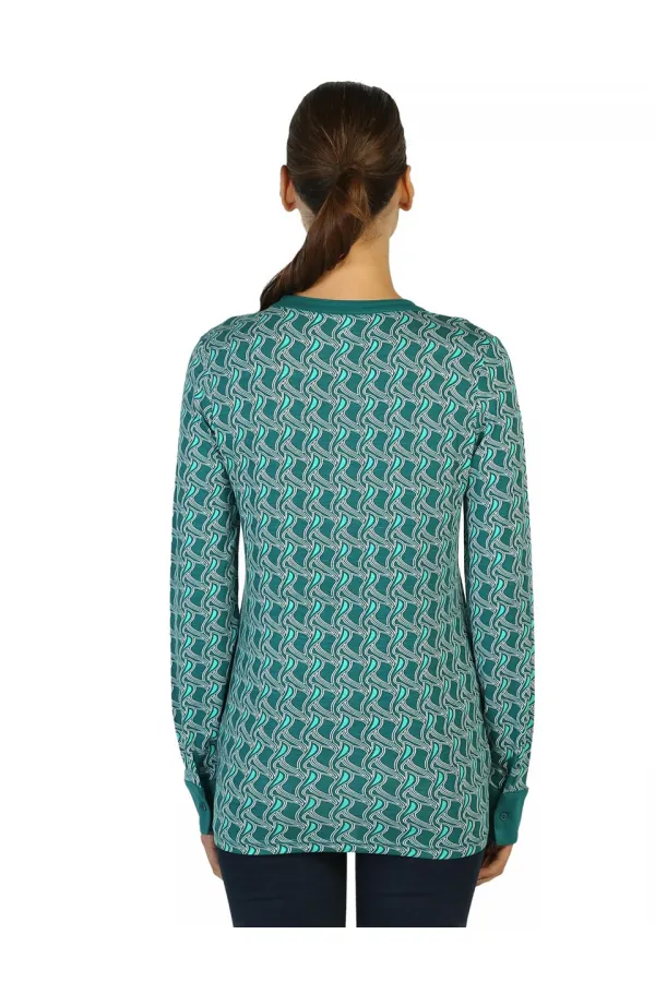 Uzun Kollu baskılı Tişört - Zümrüt Yeşili