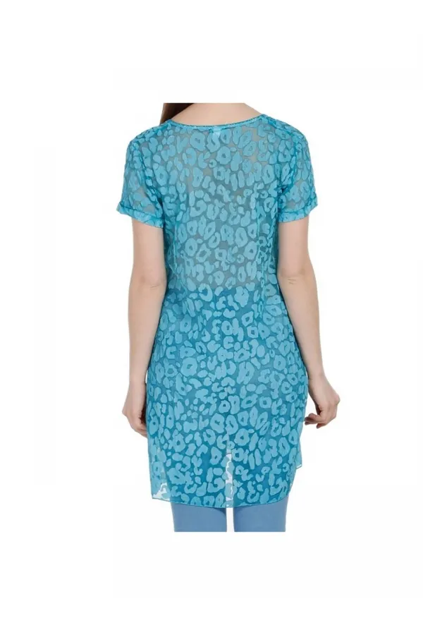 İpek Leopar Desenli Plaj Elbise - Turkuaz