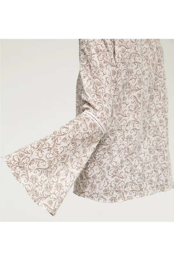 Çiçek Desenli Bluz - Ekru