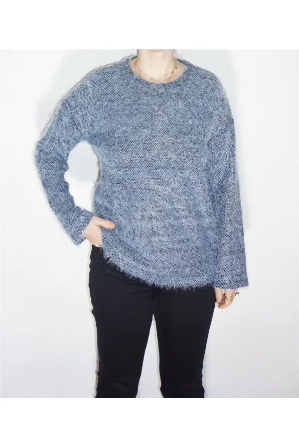 Yuvarlak Yaka Kazak - Mavi