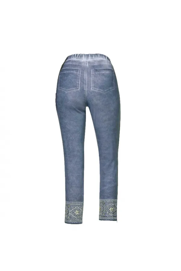 Payetli İşlemeli Pantolon - Mavi