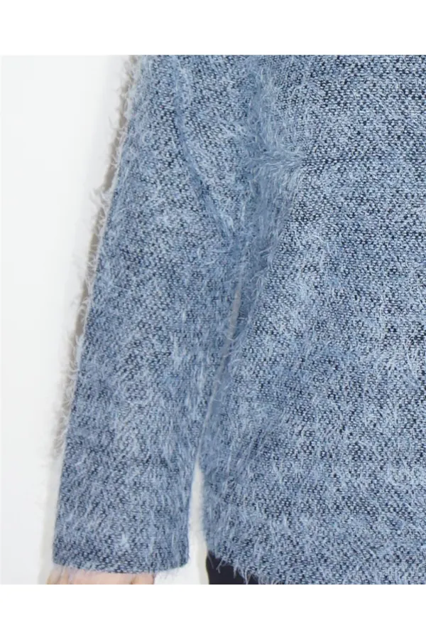 Yuvarlak Yaka Kazak - Mavi