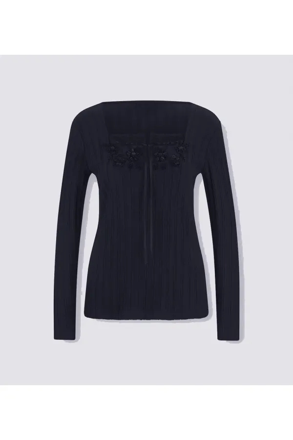 Embroidered T-Shirt - Navy Blue