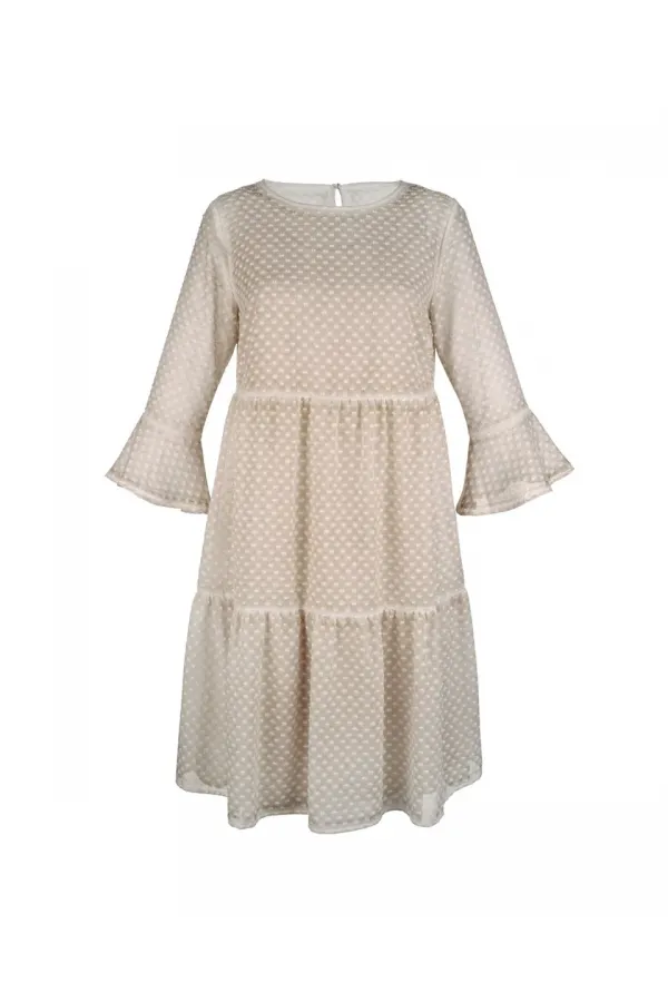 Ponpon Şifon Elbise - Kum