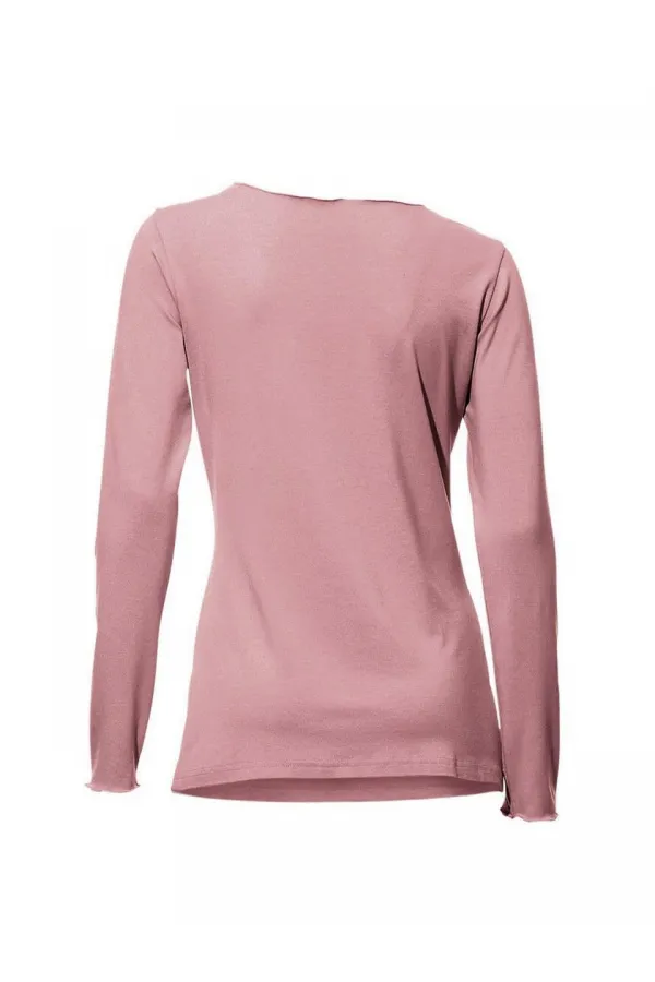 T-shirt basique à manches longues - Rose poudré