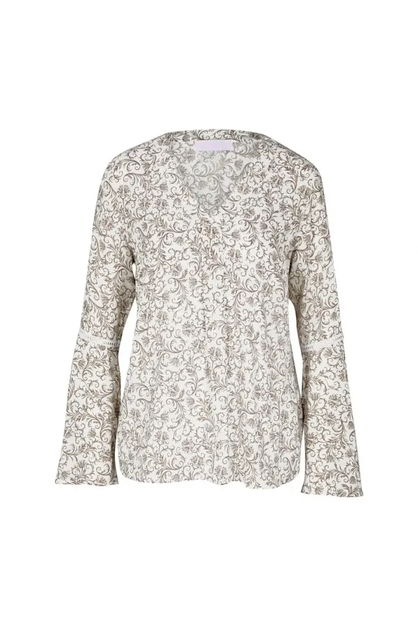 Çiçek Desenli Bluz - Ekru