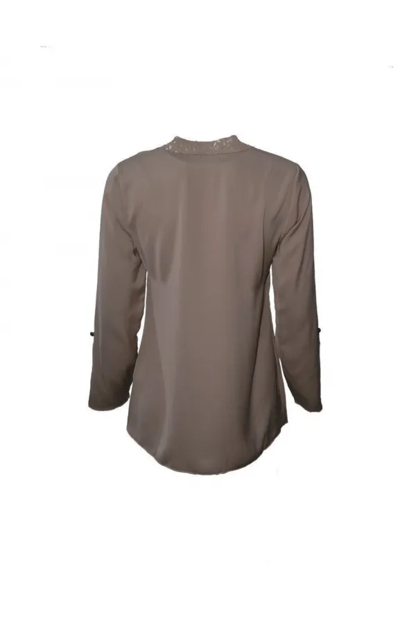 Payetli Bluz - Vizon