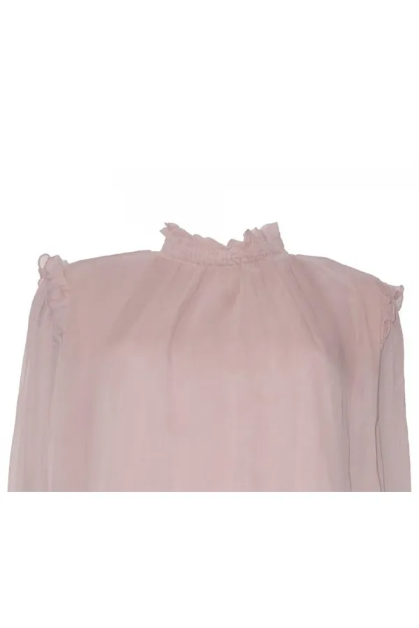 İpek Büzgülü Bluz - Pudra