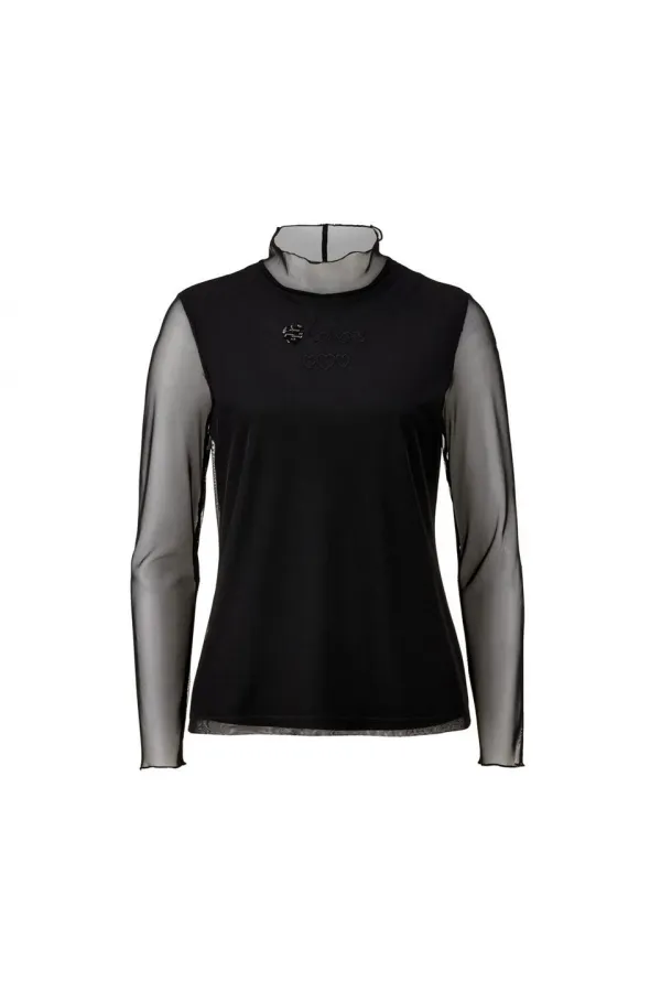 Tül İşlemli Bluz - Siyah