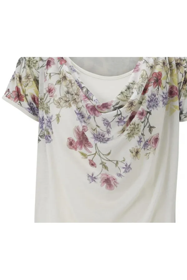 Çiçek Baskılı Bluz - Ekru