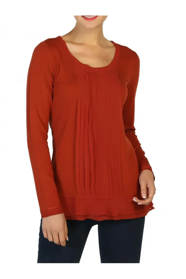 Uzun Kollu Şifon Tişört - Turuncu