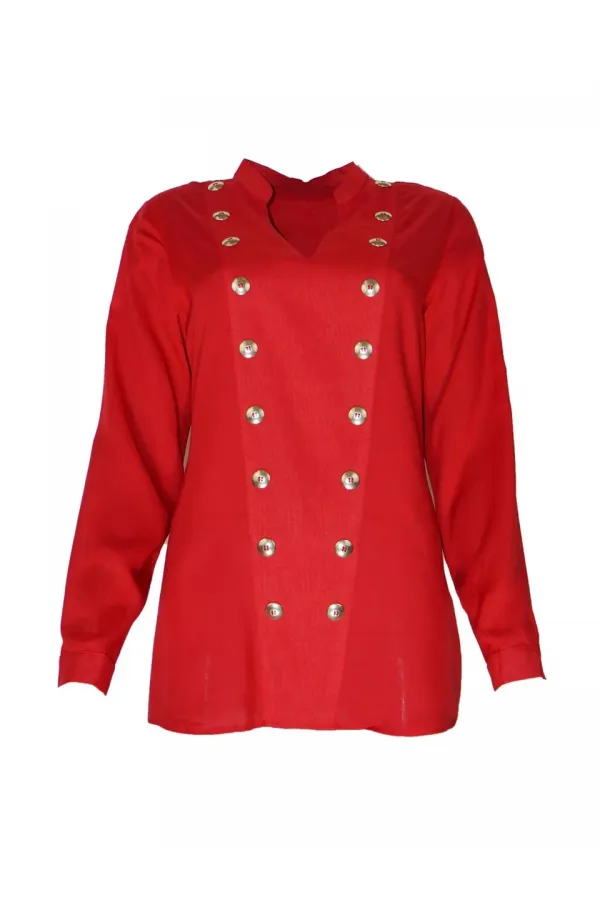 Düğme Detaylı Bluz - Kırmızı