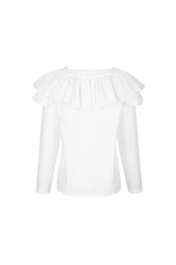 Fırfır Detaylı V Yaka Bluz - Beyaz